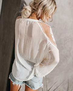 Fashion Women <strong>Summer</strong> Chiffon Lantern Long Sleeve Casual Shirt Tops <strong>Blouse</strong> <strong>Ladies</strong> <strong>Summer</strong> Transparent Shirt <strong>Blouse</strong> New White - Product Image 6