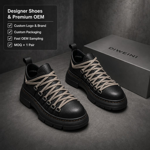 Chaussures de luxe pour hommes et femmes, en cuir noir de haute qualité, style chunky, nouvelles. - Product Image 1