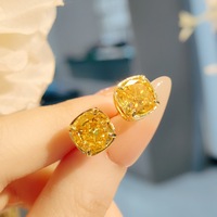 Parure de bijoux en diamant jaune taille glace, collier pendentif en diamant violet en forme d'oreiller, bague carrée, boucles d'oreilles en pierres précieuses colorées, idéal pour un cadeau