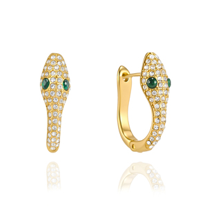 Pendientes de Aro J&D Jewelry de Lujo con Diseño de Serpiente, Chapados en Oro de 18K, Acero Inoxidable, Ojos de Circonia Verde, Resistentes al Agua para Mujer - Product Image 1