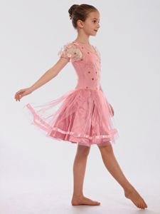 Vestido <span class=keywords><strong>de</strong></span> Baile <span class=keywords><strong>de</strong></span> Ballet con Tutú para Niñas, Diseño Floral <span class=keywords><strong>de</strong></span> Encaje y Spandex Rosa, Estampado Digital, Marca Anna Shi - Product Image 4