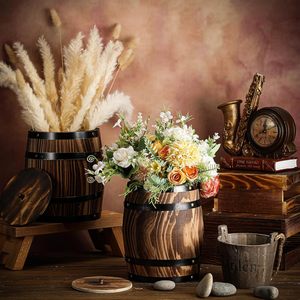 Bảng Trang Trí Tùy Chỉnh Handmade Gỗ Rượu Vang Thùng Bình 8 "X 6.5" Cổ Điển Hoa Bình Container Mộc Mạc Thùng Trồng - Product Image 3