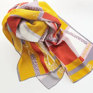 fashionable spring autumn good comfy soft hand feeling lightweight long plain weave printing silk scarf shawl for women ladies