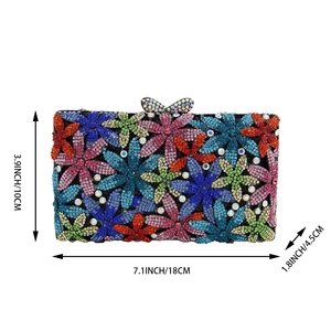 Pochette de soirée florale pour femme avec strass et perles, argentée, 7,1x1,8x3,9 pouces, avec chaîne détachable, sac à main de mariage - Product Image 2