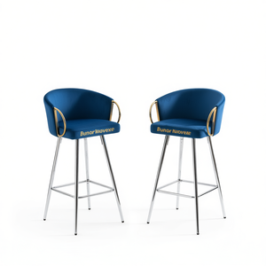 Sillas de Bar de Terciopelo Azul de 30 Pulgadas con Base Cromada, Muebles Modernos para Bar en Casa - Product Image 1