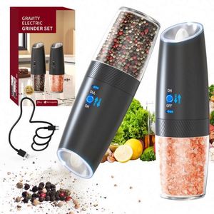 Rechargeable Plastic <b>Pepper</b> Salt <b>Grinder</b> Set Adjustable Ceramic No Battery Needed Gravity Sensing Switch LED Light One Hand - Product Image 2