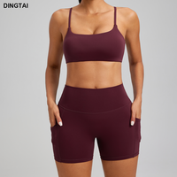 Dingtai femmes taille haute Yoga soutien-gorge ensemble séchage rapide exercice Shorts extensible doux respirant solide ligne avant taille XL pour actif
