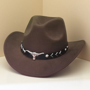 Chapeau Fedora en feutre style jazz européen-américain pour automne-hiver, avec logo tête de taureau, bord roulé, style tibétain, décontracté, protection solaire - Product Image 5