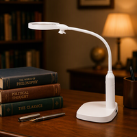 Loupe de bureau à bras articulé réglable et pliable, avec clip flexible détachable, grossissement 2X 5X, éclairage LED, protection oculaire