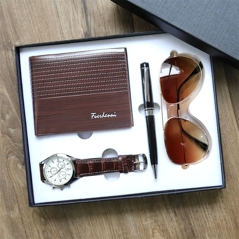 Gift Sets Corporate Items For Marketing New Year Gift Set Watch wallet Sunglasses Pen Men Gift Set For Father Days