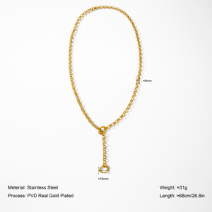 YF5079 New Arrivals Waterproof Jewelry Minimalist 18K Gold Plated Stainless Steel O Shaped <strong>Long</strong> Chain Sweater <strong>Necklace</strong> - Product Image 2