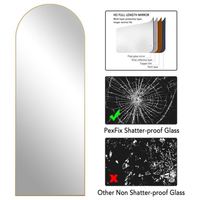 Miroir mural ou sur pied moderne grand format avec cadre en arche, doré/noir, en verre cosmétique argenté de 4 mm, 2025