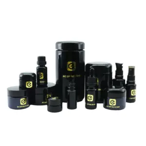 Hot Sale 5ml 15ml 30ml 50ml 100ml Cosmetic Face Cream Container Black Glass Jars With Plastic Lids