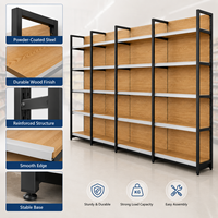 Étagère de présentation modulaire en acier léger à grain de bois pour supermarché, épicerie, revêtement en poudre époxy, réglable