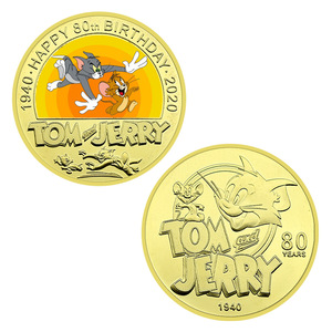 Monedas Conmemorativas del 80 Aniversario de <span class=keywords><strong>Tom</strong></span> <span class=keywords><strong>y</strong></span> <span class=keywords><strong>Jerry</strong></span>, Personajes de Anime, Chapadas en Oro de 24K - Product Image 4