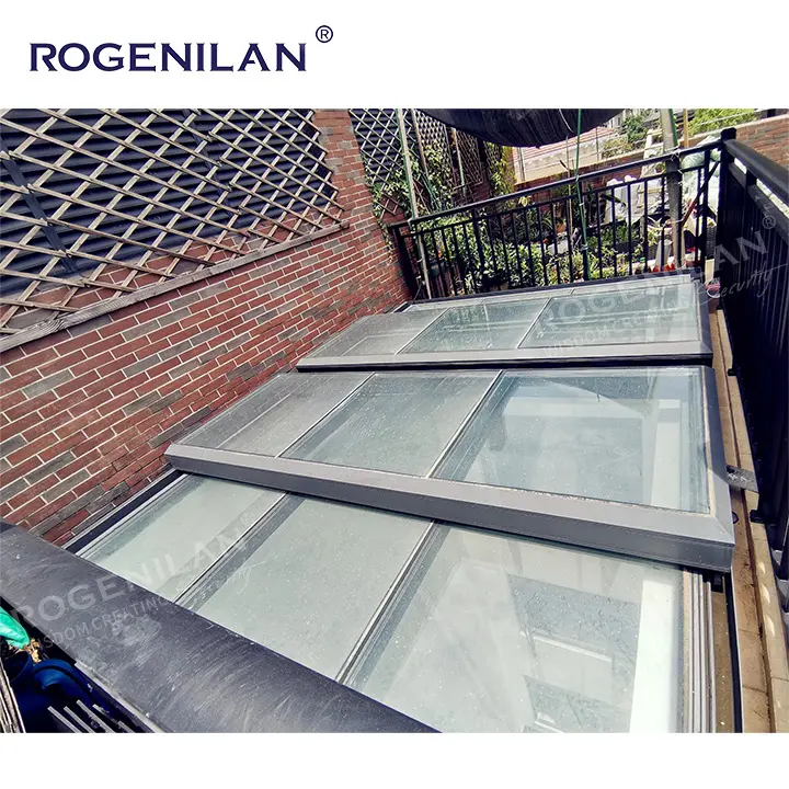 ROGENILAN Persianas Eléctricas Automáticas Doble Vidrio Aluminio Skyligh Tmotorized Top Hung Window Impermeable Side Hung Roof Window