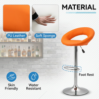 Tabouret de bar pivotant moderne orange, hauteur réglable, en cuir PU, avec base chromée et repose-pieds pour comptoir de bar, café