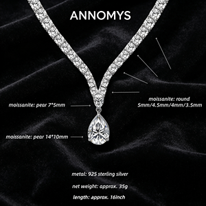 Colar Feminino de Moissanite com Pingente em Pêra, Prata Esterlina 925, Corrente Tennis Graduada, D VVS, Banhado a Ouro Ródio, para Casamento GRA - Product Image 4