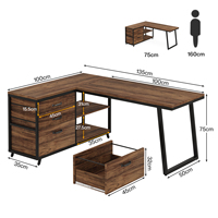 Bureau d'ordinateur en forme de L réversible Tribesign de 53 pouces avec 3 tiroirs de rangement et étagères, bureau d'écriture, table de bureau modulaire
