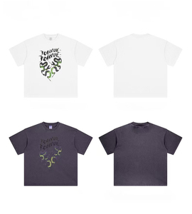 Camiseta Hip Hop Extra Grande con Estampado de Serpiente FEARFUL, Manga Corta, Estilo Vintage Desgastado, Informal, Urbana, Color Blanco Gris Oscuro, para Uso Diario - Product Image 1