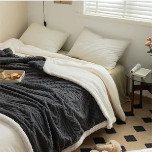 Flannel Fleece Luxury fluffy bed blanket Double Queen King Size quilt cover sherpa throw blanket for winter Solid bedding cover