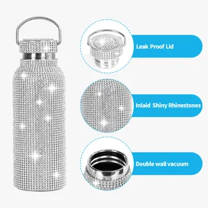 Diamond Stainless Steel Water Bottle Bling Rhinestone Sport Vacuum Insulated Thermal Glitter With Chain