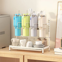 Organisateur de bouteilles d'eau à 2 niveaux de grande capacité pour gobelet Stanley 40 oz tasse de cuisine tasse en verre égouttoir avec bac d'égouttage