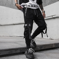 Pantalon de Jogging Sportif Décontracté Harem Techwear Cargo Noir avec Fermeture Éclair en Caoutchouc Stratifié de Haute Qualité pour Homme