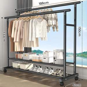 מתלה ייבוש כפול נייד לסלון ולחדר שינה, עשוי ברזל, עומד על הרצפה, לאחסון בגדים ומעילים בתוך הבית. - Product Image 3