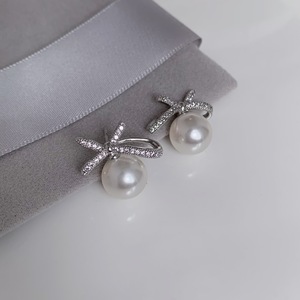 Pendientes de Plata de Ley S925 con Perlas y Lazo, con Diamantes Completos y Circonita Tridimensional, Estilo Francés de Lujo, Dulzura Templada - Product Image 4