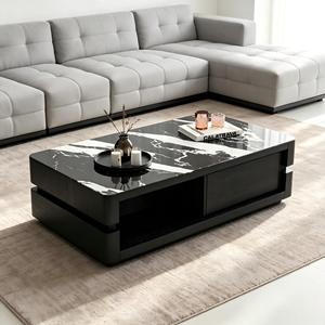 Modern Luxury Eco-Friendly Easy Clean Stone Coffee <b>Table</b> Walnut Customizable High-<b>End</b> Home Furniture - Product Image 1