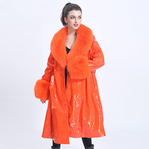 <span class=keywords><strong>Trench</strong></span> donna in vera pelliccia di alta qualità con finiture lunghe in pelliccia - Product Image 4