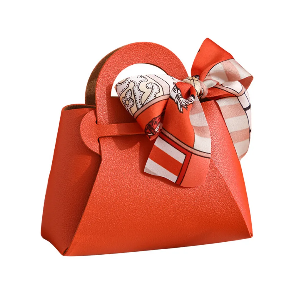 Bolsa de recuerdo de cuero PU personalizada con cinta de bufanda para invitados, decoración de fiesta de boda, cajas de almacenamiento de regalo de dulces, chocolate y cosméticos