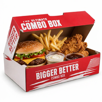 Ensemble de restauration rapide compostable en carton ondulé avec logo personnalisé, pelliculage mat, qualité alimentaire, pour burger, poulet frit, frites