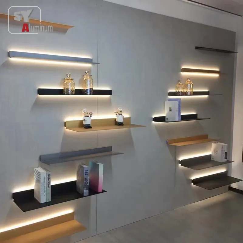 Supports muraux de profil étagères flottantes meubles de salon meilleure vente aluminium moderne avec lumière Led taille du client