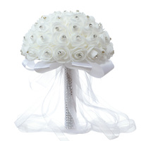 Bouquet de Roses Artificielles pour Mariée et Demoiselle d'Honneur, Bouquet de Mariage Fait Main en Soie, Fleurs à Tenir par la Mariée