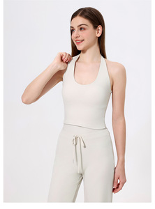 Wholesale Ladies U Neck Halter Tie <b>Back</b> Sports Tank <b>Top</b> <b>Low</b> <b>Back</b> Sleeveless Cropped Training Pilates Running Yoga Athletic <b>Top</b> - Product Image 4