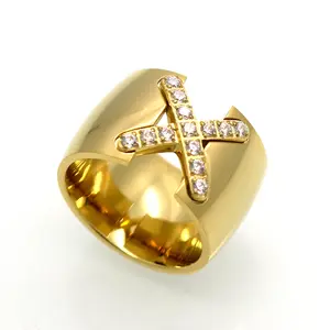2023 Hochwertiger Schmuck Großhandel New Hot Selling Edelstahl X-förmigen Kreuz Diamant Zirkon Ring