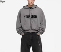 Sudadera con capucha corta unisex Euro Clean Fit, oversize, estilo boxy, de forro polar grueso para otoño/invierno, estilo streetwear, con bordado y LOGO personalizado.