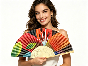 Abanico de Papel Plegable Redondo Portátil con Logotipo Impreso Personalizado y Mango de Madera para Bodas, Festivales y Eventos Promocionales - Product Image 6