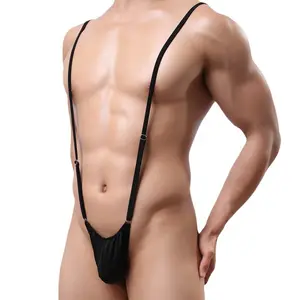 Correa Sexy ajustable Tanga de una pieza T pantalones con diseño de bolsa convexa en U ropa interior divertida de una pieza para hombres