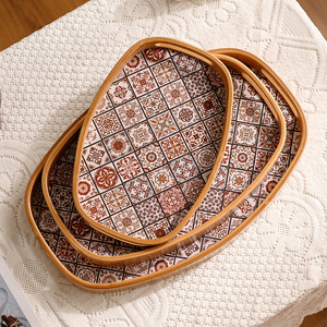 Ensemble de plateaux de service en bambou avec motif de carreaux floraux pour la maison, les collations, les fruits - Product Image 4