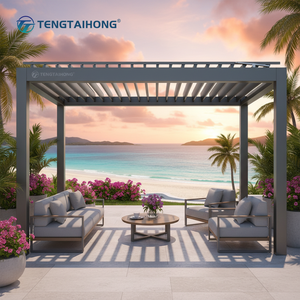 Pergola bioclimatique moderne à ouverture automatique rétractable motorisée pour balcon, arches extérieures, aluminium thermolaqué - Product Image 2