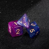 Ensemble de 7 dés en acrylique personnalisés, bleu et violet, à paillettes, polyédriques, pour jeux de table Dungeons & Dragons, avec numéros dorés