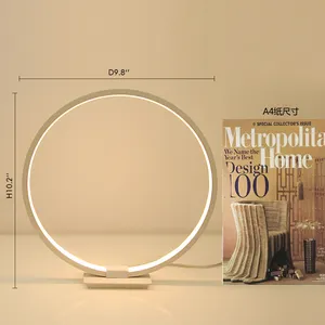 מעגל led שולחן מנורת חדר שינה משרד מודרני אקריליק עגול טבעת מתכת שולחן מנורת מגע 12W אור עם יציאת USB