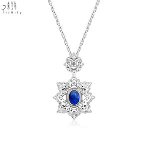 Hong Kong Supplier Luxury Fine Jewelry Wholesale 18K Solid White Gold Natural Sapphire & Diamond Pendant <b>Necklace</b> Gift For Women - Product Image 3