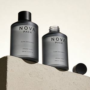 ขวดบรรจุภัณฑ์น้ำมันบำรุงผิวแบบไหลลงเฉียง ขนาด 100 มล. 120 มล. 200 มล. ขวดโทนเนอร์แก้วสีเทาขุ่น สีดำควัน พร้อมฝาเกลียวสีดำด้าน - Product Image 4