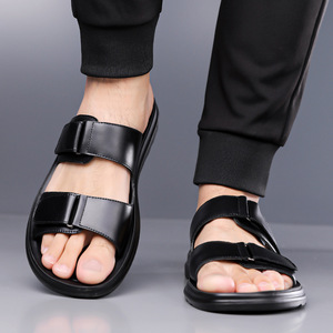 Sandales d'été décontractées pour hommes en cuir PU à bout ouvert avec boucle, semelle extérieure en caoutchouc respirante, grandes tailles - Product Image 1