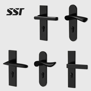 Poignées de porte intérieures robustes de conception européenne, ambidextres, avec serrure à pêne dormant/verrouillage de sécurité – Ensemble de poignées de porte durables - Product Image 1