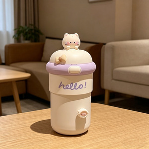 Cartoon <b>Straw</b> <b>Cup</b> With Flip Top Lid Pink Kids Water Bottle With Carrying Strap 2-4 Years Age Range - Product Image 4